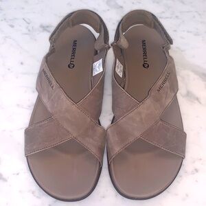 Merrell Sandal Around Town Sunvue Nubuck Leather Strap Stone Women Size 10